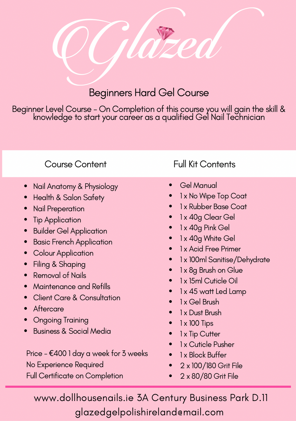 NEW dates 2025 Beginner Hard Gel Nail Technician Course €400