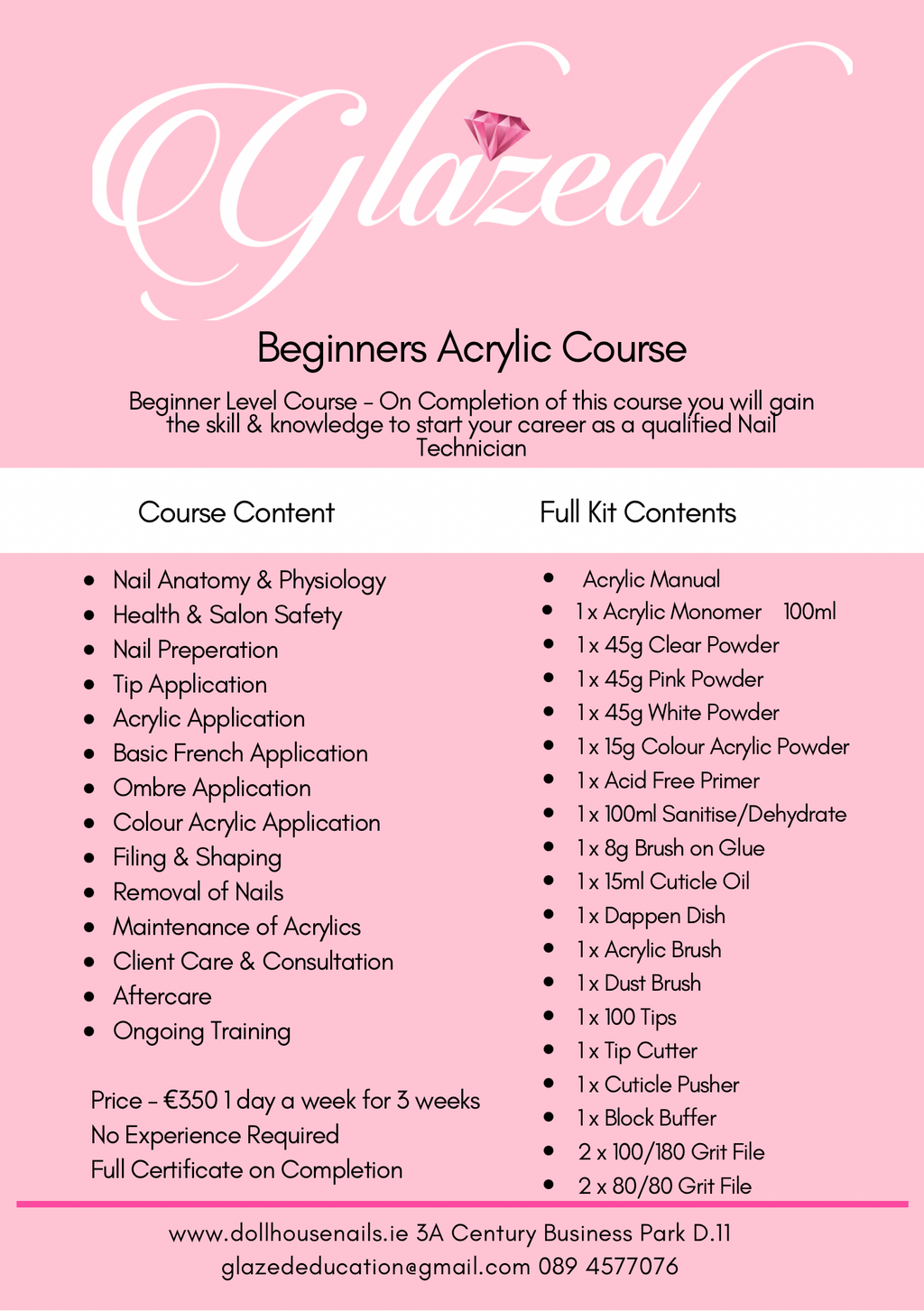 NEW Dates 2025 Acrylic Beginner Nail Technician Course €350